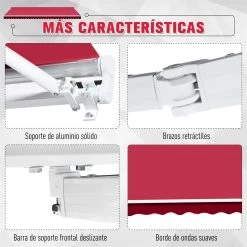 Outsunny Toldo Manual 395x245 Cm Toldo Para Patio Balcón Terraza Y Jardín Con Brazo Articulado De Aluminio Y Tela De Poliéster De 280g/m2 (Rojo) -Tienda de muebles de jardín 873e5e0cfc4df75800e63f4da7258635129e0944 90ca8c7676bb45468a24acc0d10f8d7c