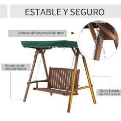 Outsunny Banco Columpio De Jardín De Madera Con Dosel Verde 160x120x165 Cm Carga 227 Kg Balancín Para Patio Jardín Terraza Exterior Protección Solar Marrón -Tienda de muebles de jardín 880dde4a5e5eddbfe903daf9e50f23899744bd2b a9813365ff704e39ad218faa3ff4623e