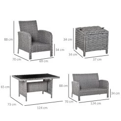 Outsunny Conjunto De Muebles De Jardín 6 Piezas De Ratán Con Mesa De Centro Sofá Doble 2 Sillones Individuales 2 Taburetes Con Cojines Para Patio Porche Terraza Gris -Tienda de muebles de jardín 892a2ca1d029409f676e73c7cf845cd940816468 65c9c4405ad5412cae33422151bc164b