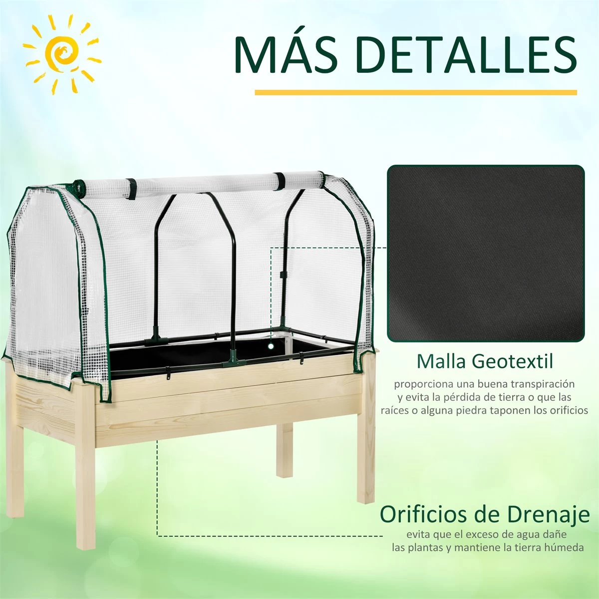 Outsunny Huerto Urbano Elevado De Madera 121x55x117 Cm Con Cubierta De Protección Mesa De Jardinera Para Cultivo Flores Vegetales En Jardín Terraza Color Natural 7 Outsunny Huerto Urbano Elevado De Madera 121x55x117 Cm Con Cubierta De Protección Mesa De Jardinera Para Cultivo Flores Vegetales En Jardín Terraza Color Natural - Imagen 5