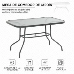 Outsunny Mesa De Jardín Exterior Rectangular De Metal Bordes Curvos Con Orificio Para Sombrilla Capacidad 70kg Vidrio Templado 120x80x70 Cm Gris Carbón -Tienda de muebles de jardín 8babcc695223a1b1d59293f1648720146b90144d f543d1d098a5434fb8632265fe50a699 1