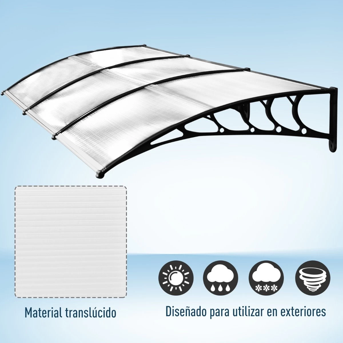 Outsunny Tejadillo De Protección Contra Sol Y Lluvia Para Puertas Ventanas Marquesina De Techo Diseño Moderno Aleación De Aluminio Duradero 90x295x23,5 Cm Transparente 9 Outsunny Tejadillo De Protección Contra Sol Y Lluvia Para Puertas Ventanas Marquesina De Techo Diseño Moderno Aleación De Aluminio Duradero 90x295x23,5 Cm Transparente - Imagen 7