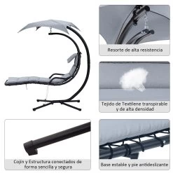 Outsunny Tumbona Colgante Con Sombrilla Protección UV Hamaca Sillón Con Toldo Estructura Estable Cuerda Antivuelco Y Forma Ergonómico Para Jardín Patio Terraza Metal 190x110x190 Cm Gris -Tienda de muebles de jardín 8ca246b365e9f9a8671f3d619421557e63382b98 1a068546359543d29b538c51ca539687