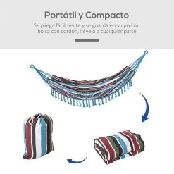 Outsunny Hamaca Doble Portátil De Algodón 285x150 Cm Con Bolsa De Transporte Para Exteriores Patio Jardín Playa Camping Carga 180 Kg Multicolor -Tienda de muebles de jardín 8d49eb9f95367639c4a76497a32306570a6d1fff 2f969d2b2bfd4a65956304f20bb0122d