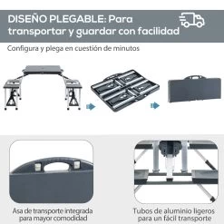 Outsunny Mesa Maleta De Camping Plegable Portátil 4 Asientos Y Agujero Sombrilla Estructura Aluminio Playa Picnic 136x84,5x66 Cm (Gris) -Tienda de muebles de jardín 8d7b3c813a80e6cc8d73113c5214bb2da3e5503b 7765d1730a81419ea0e50f29628cb5c6