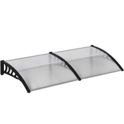 Outsunny Tejadillo De Protección 200x96x27 Cm Marquesina Exterior Para Puertas Y Ventanas Contra Sol Y Lluvia Con Soporte De PP Policarbonato Transparente