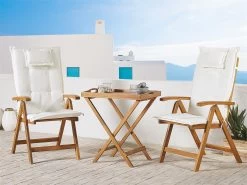 Conjunto De Balcón De Madera Con Cojines Blanco/crema JAVA