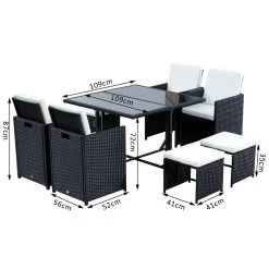 Outsunny Conjunto De Muebles De Jardín Comedor 9 Piezas De Ratán Apilables Con Cojines Para Terraza 1 Mesa 4 Sillas Y 4 Taburetes De Exterior Elegante Negro -Tienda de muebles de jardín 9113aac98756db8753fd759845a13fd149ddea48 bdc6fba068ae42a381d337ebddd14ec3