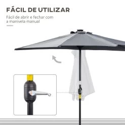 Outsunny Sombrilla Semicircular Con 24 Luces LED Solar 270x135x240 Cm Parasol De Jardín Con Manivela Techo De Ventilación Para Pared Terraza Gris -Tienda de muebles de jardín 91814d3fe6fc3ea7ab8c66d404a46e9946c45944 b017b2ba732047ddbdeef7295b525adb