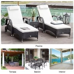 Outsunny Set De 2 Tumbonas Chaise Longue + 1 Mesa De Ratan Para Jardín O Terraza Sillas Con Cojín Y Respaldo Ajustable A 5 Niveles (Negro) -Tienda de muebles de jardín 92d6730378c5db892887974f426cb7682e37b177 bdbfedd68eca4728a5bbf09f2e7cd68c