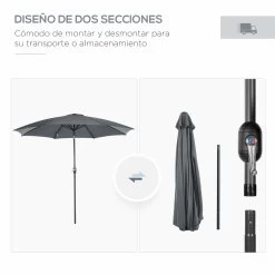 Outsunny Sombrilla De Jardín Ø300x240 Cm Parasol De Terraza Con Manivela Techo Inclinable Y 8 Varillas De Metal Para Patio Balcón Exterior Gris -Tienda de muebles de jardín 9618cb7829760e7e042daa11a14350902d1b13ff 636b7b0129e24c81923d9afee5a7859f