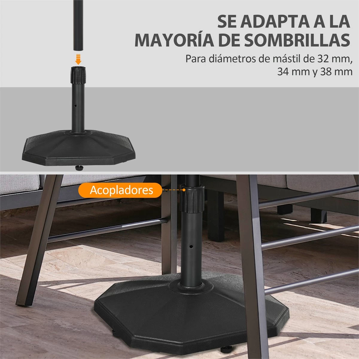 Outsunny Base De Sombrilla Peso 18 Kg Soporte Para Parasol De Cemento Para Mástil De Ø32/34/38 Mm Pie De Parasol Para Jardín Balcón 46x46x39 Cm Negro 6 Outsunny Base De Sombrilla Peso 18 Kg Soporte Para Parasol De Cemento Para Mástil De Ø32/34/38 Mm Pie De Parasol Para Jardín Balcón 46x46x39 Cm Negro - Imagen 4