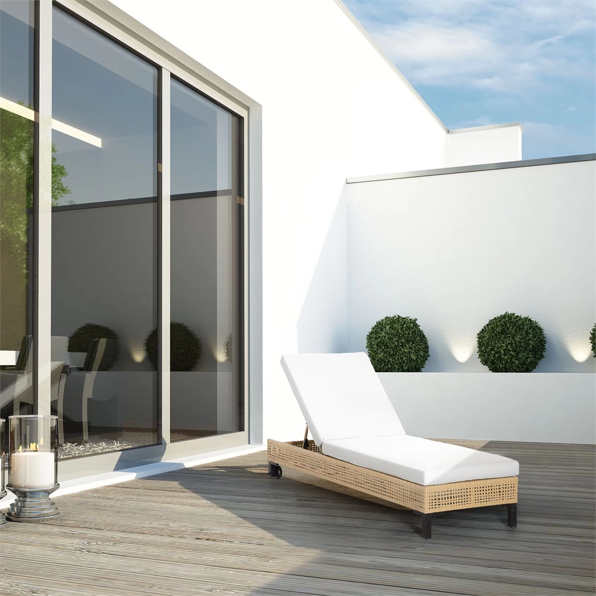 Outsunny Tumbona De Ratán Sintético Chaise Longue Con Respaldo Ajustable En 5 Posiciones Cojín Acolchado Y 2 Ruedas Para Jardín Terraza Acero 200x65x31 Cm Natural Y Beige 4 Outsunny Tumbona De Ratán Sintético Chaise Longue Con Respaldo Ajustable En 5 Posiciones Cojín Acolchado Y 2 Ruedas Para Jardín Terraza Acero 200x65x31 Cm Natural Y Beige - Imagen 2