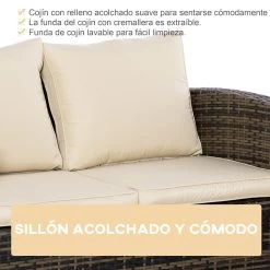 Outsunny Conjunto De Muebles De Jardín De Ratán 6 Piezas Sofá Doble Sofá De 3 Plazas 2 Sillones Individuales 2 Mesas Auxiliares Con Almacenamiento Y Cojines Acolchados Marrón Y Crema -Tienda de muebles de jardín 98ef0e232a2d5152166ba22b4d32819fd70031e0 4c50946c21a74e1187df69bd59b7b729