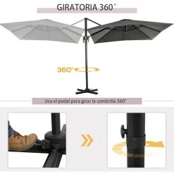 Outsunny Sombrilla De Jardín De Aluminio 245x245x245 Cm Parasol Excéntrico Con Manivela Giratorio 360° Inclinación De 5 Niveles Tela Desmontable Y Ventilación Para Patio Terraza Gris 14 Outsunny Sombrilla De Jardín De Aluminio 245x245x245 Cm Parasol Excéntrico Con Manivela Giratorio 360° Inclinación De 5 Niveles Tela Desmontable Y Ventilación Para Patio Terraza Gris -Tienda de muebles de jardín 999e0b3239c8bd96675a5a284d77e9238a72a2ef 34eb0ea68ba146d0b63a95de5f80ca93