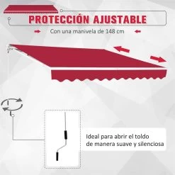 Outsunny Toldo Manual 395x245 Cm Toldo Para Patio Balcón Terraza Y Jardín Con Brazo Articulado De Aluminio Y Tela De Poliéster De 280g/m2 (Rojo) -Tienda de muebles de jardín 9be2d734b1066cddb89a9e50cadf0ecb229e7c4e 41eb32263b014c0b908a298a889958a2