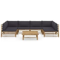 Set De Muebles De Jardín 7 Piezas Bambú Con Cojines Gris Oscuro VidaXL