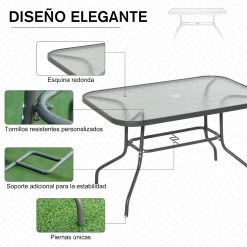 Outsunny Mesa De Jardín Exterior Rectangular De Metal Bordes Curvos Con Orificio Para Sombrilla Capacidad 70kg Vidrio Templado 120x80x70 Cm Gris Carbón -Tienda de muebles de jardín 9d1e191a2ff4b9af618fc37f1c3f88d4291b297b d27006996d734fd98aea22404c7627b2 1