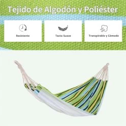 Outsunny Hamaca De Algodón Para Jardín 200x150 Cm Hamaca Colgante Portátil Carga Máx. 180 Kg Para Acampar Piscina Camping Rayas Multicolor -Tienda de muebles de jardín 9f3fc51a69b5c2c289d3fe157d1c7eab4ce7ce65 ae380716eb3c47c0b370efcd53373c0b