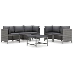 Set De Muebles De Jardín 6 Pzas Y Cojines Ratán Sintético Gris VidaXL