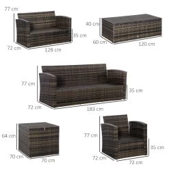 Outsunny Conjunto De Muebles De Jardín De Ratán 6 Piezas Sofá Doble Sofá De 3 Plazas 2 Sillones Individuales 2 Mesas Auxiliares Con Almacenamiento Y Cojines Acolchados Marrón Y Crema -Tienda de muebles de jardín 9f8c6e1a9089e0961170274aada9b205ea4df030 f71ac61a9f09491b9e934aeba187cbec