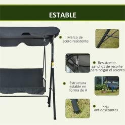 Outsunny Columpio Balancín De Jardín Exterior De 3 Plazas Con Cojín Techo Ajustable Y Marco De Acero Para Balcón Terraza Patio Carga Máx. 200 Kg 172x110x153 Cm Gris -Tienda de muebles de jardín a05d4a663b4d2112a47d4e286008ef54b52557af d79725d70b4a48828eb3167c7edeab75