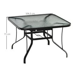Outsunny Mesa De Cristal De Jardín Con Agujero Para Sombrilla Mesa Para Comer Cuadrada Con Marco De Acero Para Exterior Terraza Balcón 106,5x106,5x71 Cm Negro -Tienda de muebles de jardín a20710cadab943756ffb1f98b66a793a6b207302 ea62a3ee124946babe896c1b373c84ca