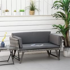 Outsunny Sofá De Ratán De 2 Plazas Convertible En Cama Individual Con Reposabrazos Abatibles Y Cojines Acolchados Jardín Patio Terraza 129x63x67 Cm Gris -Tienda de muebles de jardín a2e20d074bc68f416a939dc4ad304bbdabe28d31 c20a387e0be74d60b5361233ba7855a3