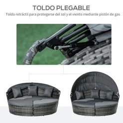 Outsunny Isla De Ratán Modular Para Exterior 5 Piezas Tumbona Redonda Con Toldo Plegable Cojines Extraíbles Lavables Y 3 Almohadas Marco De Metal 175x180x147 Cm Gris -Tienda de muebles de jardín a3e3d9c2e45511ff30357a64dd487bd3a8587628 a66b74ed921e411483dade8b04d7c93d