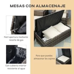 Outsunny Conjunto De Muebles De Jardín De Ratán 6 Piezas Sofá Doble Sofá De 3 Plazas 2 Sillones Individuales 2 Mesas Auxiliares Con Almacenamiento Y Cojines Acolchados Marrón Y Crema -Tienda de muebles de jardín a4c54b067c4c4d68302be88f924906476549cb33 5d6d522a98fe4e3a9757224f45a38dfd