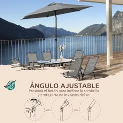 Outsunny Conjunto De Muebles De Jardín 8 Piezas Con 6 Sillas Plegables Mesa De Comedor De Vidrio Y Sombrilla Inclinable Con Manivela Protección Del Sol Para Terraza Exterior Gris -Tienda de muebles de jardín a4e6d9d76668f3d309d447307416fbda9d45a32a fd08516f521844d0b2d14cda795db347
