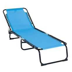 Outsunny Tumbona Plegable Y Ajustable De 4 Posiciones Silla Reclinable De Jardín Con Sistema De Cordones Para Exterior Marco Acero 197x58x76 Cm Azul Claro