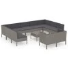 Set De Muebles De Jardín 12 Pzas Y Cojines Ratán Sintético Gris VidaXL