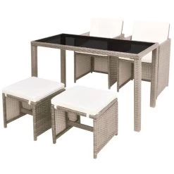 Set Comedor De Jardín 5 Piezas Y Cojines Ratán Sintético Beige VidaXL