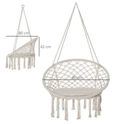 Outsunny Silla Colgante Redondo De Ø60 Cm Silla Hamaca Columpio Con Cojín Y Cuerda De Algodón Para Interior Y Exterior 80x80x42 Cm Beige -Tienda de muebles de jardín a9151494ad77caa1a4897d8be8c5e029db99e806 20b60cd541f04270a8848c1b6e9d6351