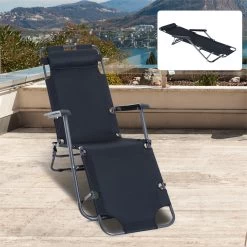 Outsunny Tumbona Reclinable Y Plegable Con Respaldo Ajustable Reposabrazos Almohada Y Reposapiés Para Jardín Balcón Carga 136 Kg 135x60x89 Cm Negro -Tienda de muebles de jardín aa1fe97901d119e0ffc87049ebcd2088cd2ad5ec 40b49986721d4bde9dc68c3749b9a895