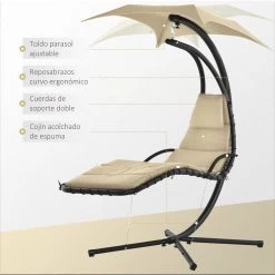 Outsunny Tumbona Colgante Con Sombrilla Protección UV Hamaca Sillón Con Toldo Estructura Estable Cuerda Antivuelco Y Forma Ergonómico Para Jardín Patio Terraza Metal 190x110x190 Cm Beige -Tienda de muebles de jardín ac8e1404a9422eb91c779acecc1eafc0fee92c6c 41109e3f0b1c4e2cb9321f162cb80f0b