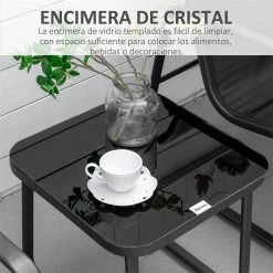 Outsunny Conjunto De Muebles De Jardín 3 Piezas Mesa De Vidrio Templado 44x44x41 Cm Y 2 Sillas 62x80x75 Cm Con Reposabrazos Y Respaldo Transpirable Para Terraza Balcón Negro -Tienda de muebles de jardín acfe63f89604464a004a0953abd17add27daaa1d 23deb3870e094938b8e18199b868cbef