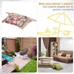 Outsunny Silla Colgante Estampado Floral Hamaca Con Cojín Reposacabezas Para Interior Exterior 100x106 Cm Carga Máx. 100 Kg -Tienda de muebles de jardín ae3346264404de68a72522754dc37a765e9ef8ed b62ef0bb25f74adb86cc9435c81385dd