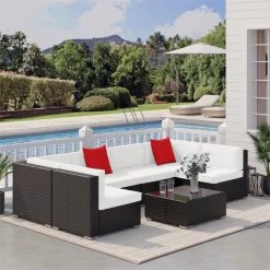 Outsunny Conjunto Muebles De Jardín Ratán 7 Piezas Set De Sofás Patio Con 1 Mesita Almohada Y Cojín Incluido Marco Acero Resistente Intemperie UV Marrón -Tienda de muebles de jardín af8dfbde6800b0522f3c4d640e2ac2f8710b00a3 6ff15924e6d440008902467eaa5fabcd