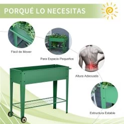 Outsunny Huerto Urbano Jardinera Elevada De Metal Cama De Jardín Con Ruedas Asa Lateral Y Estante Inferior Para Cultivo Plantas Hortalizas Flores 104x39x80 Cm Verde -Tienda de muebles de jardín afe96f98f088c6e1278bf1ba8f45a22f8844e0df 172eb9b284db44809064b194dbe6c9a8