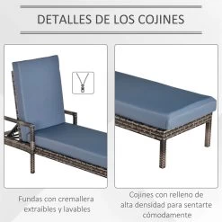 Outsunny Conjunto De 2 Tumbonas De Ratán De Jardín Con Cojines Acolchados Respaldo Ajustable En 5 Posiciones 2 Ruedas Y Tela Extraíble Lavable 67x196x51 Cm Gris -Tienda de muebles de jardín b0577b77b2ec7e98669ec3b28aaf8d8a582b9ba1 224ccab0e34f45b49ab48d828df6ec5e