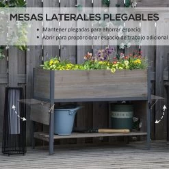 Outsunny Huerto Urbano Elevado De Madera 140x46x75,5 Cm Mesa De Cultivo De Jardín Con 2 Baldas Laterales Estante Inferior Y 2 Orificios De Drenaje Para Plantas Flores Gris -Tienda de muebles de jardín b26179711a4206bcf2dc707f388d62c61dede062 76622bd68a60452d96702129e6bb1942