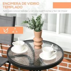 Outsunny Conjunto De Muebles De Jardín 3 Piezas Set De Muebles Exterior Incluye Mesa Con Encimera De Vidrio Templado Y 2 Sillones Plegable Con Respaldo Y Asiento De Texteline Gris -Tienda de muebles de jardín b267550b225581317b9f4e91ba1b5fd360880736 56198f948d5c45c79182e0cd7a1bd34a