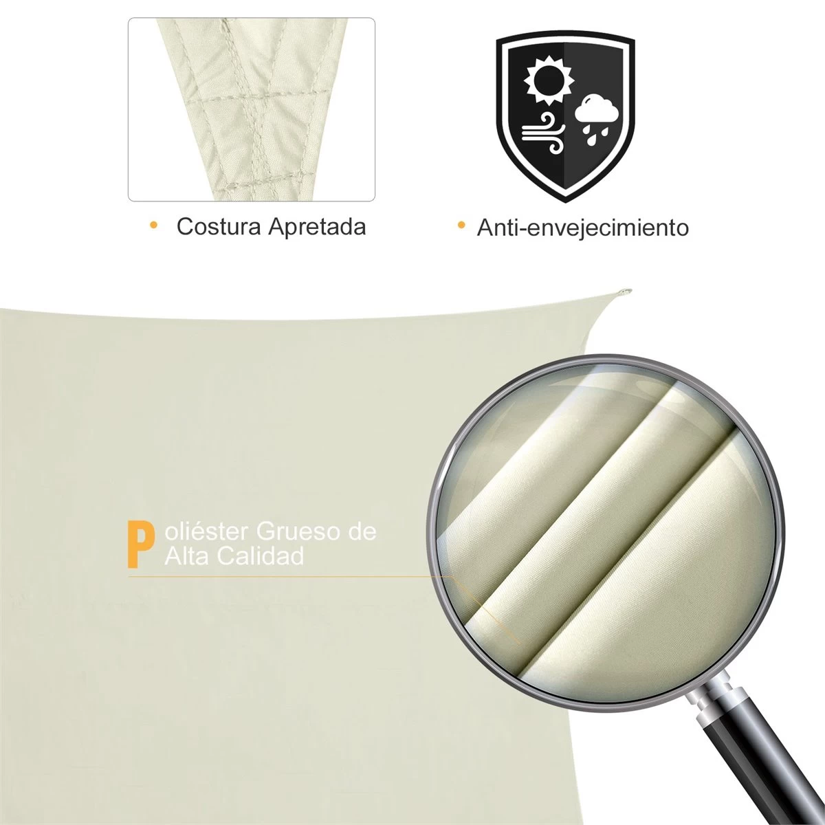 Outsunny Toldo Vela 4x4x4m Triangulo Color Crema Sombrilla Parasol Terraza Jardin Camping 6 Outsunny Toldo Vela 4x4x4m Triangulo Color Crema Sombrilla Parasol Terraza Jardin Camping - Imagen 4