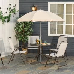 Outsunny Conjunto De Muebles Para Jardín Con 4 Sillas 1 Mesa Y 1 Parasol Texteline Aluminio Y Poliéster Beige -Tienda de muebles de jardín b349b17b783528249f29555b49d4166a0485f058 6e39ddbb44d84326890c5c687e6a1e86