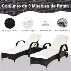 Outsunny Set De 2 Tumbonas Chaise Longue + 1 Mesa De Ratan Para Jardín O Terraza Sillas Con Cojín Y Respaldo Ajustable A 5 Niveles (Negro) -Tienda de muebles de jardín b3df42e5cf2beab51bfaa186c466bb1d06557a60 b437e189a6db4e6ab8a0b79b4af13afd