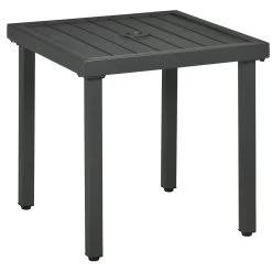 Outsunny Mesa De Jardín Cuadrada Mesa De Centro De Patio Con Orificio Para Sombrillas De Ø45 Mm Mesa Auxiliar Con Marco De Acero 51x51x51 Cm Gris