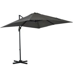 Outsunny Sombrilla De Jardín De Aluminio 245x245x245 Cm Parasol Excéntrico Con Manivela Giratorio 360° Inclinación De 5 Niveles Tela Desmontable Y Ventilación Para Patio Terraza Gris