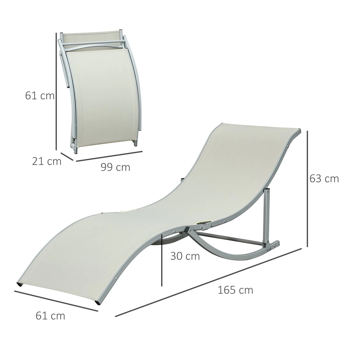 Outsunny 2 Tumbonas Plegables En Forma De S Ergonómica Con Marco De Aluminio Texteline Para Piscina Patio Jardín Terraza 165x61x63 Cm Beige 5 Outsunny 2 Tumbonas Plegables En Forma De S Ergonómica Con Marco De Aluminio Texteline Para Piscina Patio Jardín Terraza 165x61x63 Cm Beige - Imagen 3